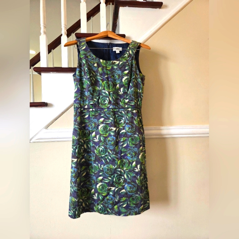 LOFT Green and Blue Floral Midi Dress